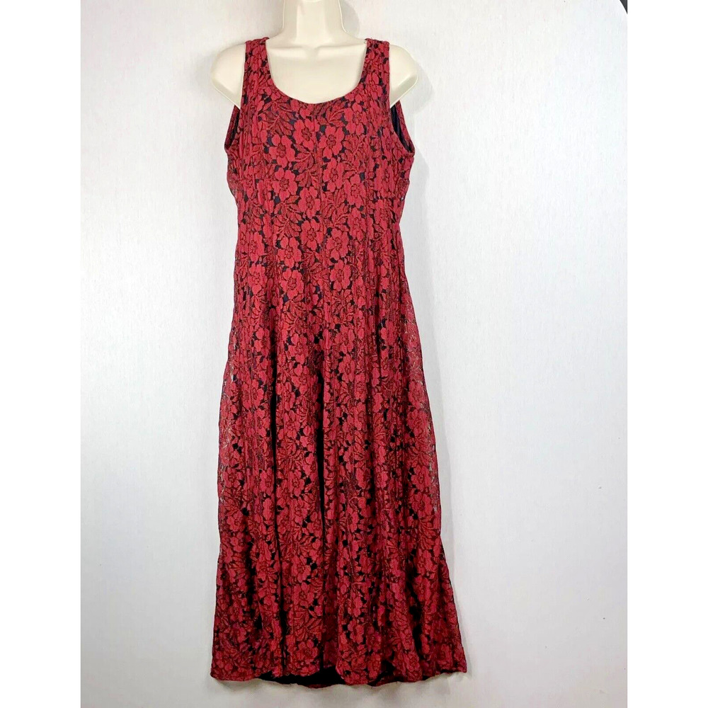 VTG Lola P. Maxi Dress Small Lace Overlay Red Black Gothic Grunge Lolita Fairy